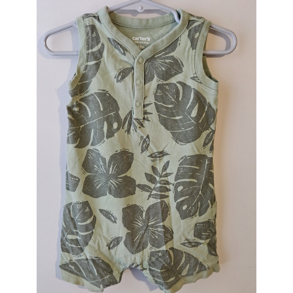 Just One You by Carter's Baby Romper 12M Green Tropical Palm Leaf Sleeveless‎